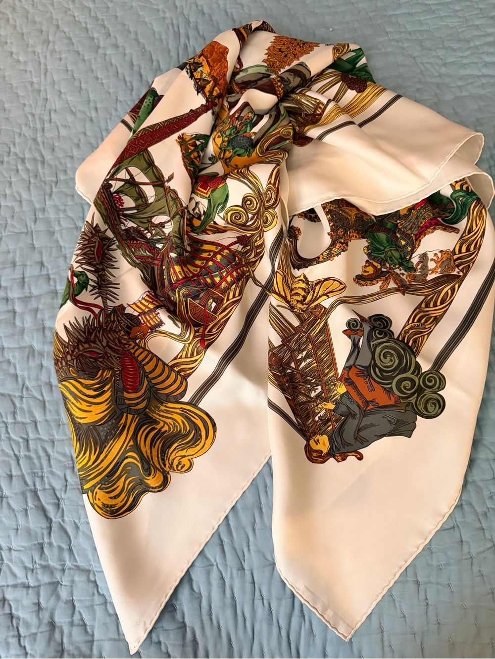 Hermes Scarf in Light Blue and White - Picture 2 of 15